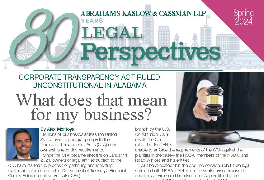 Spring Newsletter Now Available Front Cover Half For Website, Abrahams Kaslow & Cassman LLP | Attorneys at Law